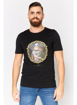 DeFacto Men Crew Neck Short Sleeve Graphic Print T-shirt, Black  - Image 1