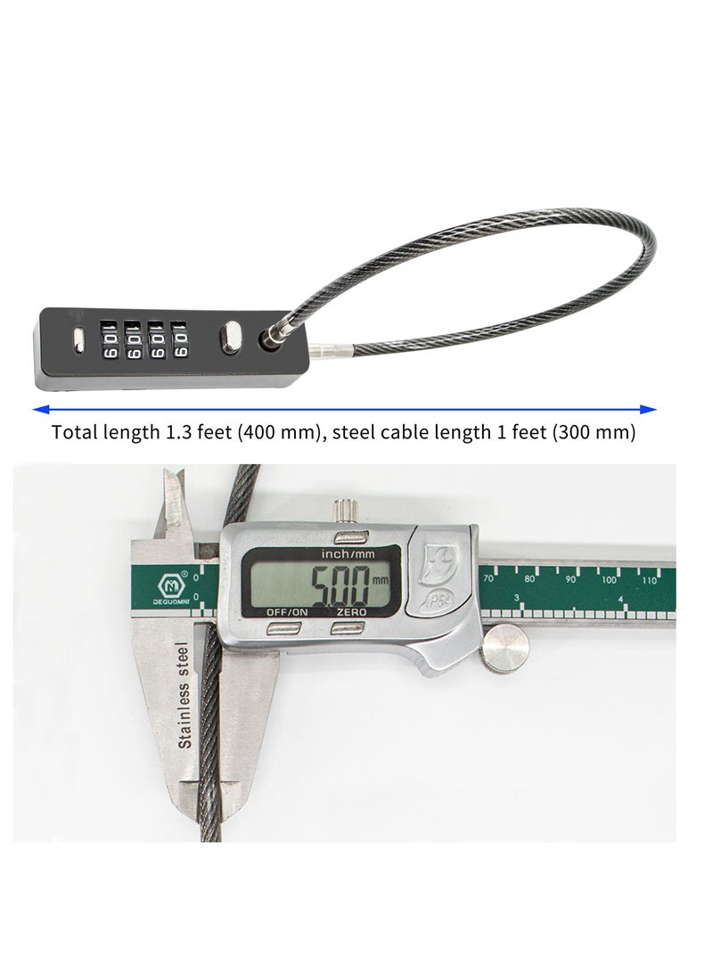 SYOSI قفل كابل مركب من الفولاذ المقاوم للصدأ، قفل أمتعة مقاوم للطقس مع رمز قابل لإعادة الضبط، قفل كابل مطلي بالفولاذ المضفر مضاد للسرقة، حقيبة أمتعة، حقيبة سلاح، صندوق أدوات، خوذة، أسود (1.3 قدم 5 مم) - Image 4