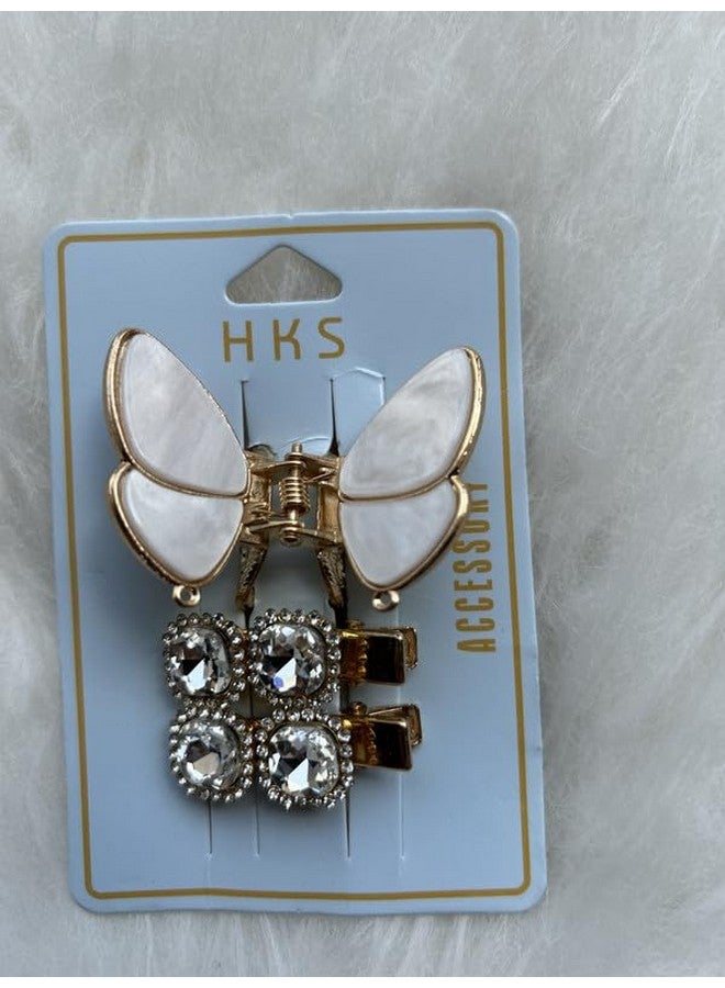 CHRONEX Set of 1 Korean Style Glossy Finish Big Butterfly with 2 Stones Hair Clips/Hair Claw Clip, Hair Extension, Hair Clips & Hair Claw for Womens & Girls