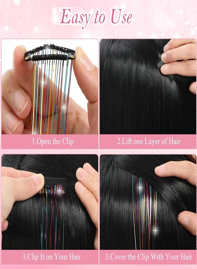 TecoKart® 6 Strips Set Hair Tinsel - 7 Colors Tinsel Hair Extensions Glitter, Long Hair Tinsels for Women Party, Festival & Daily Style - Image 4