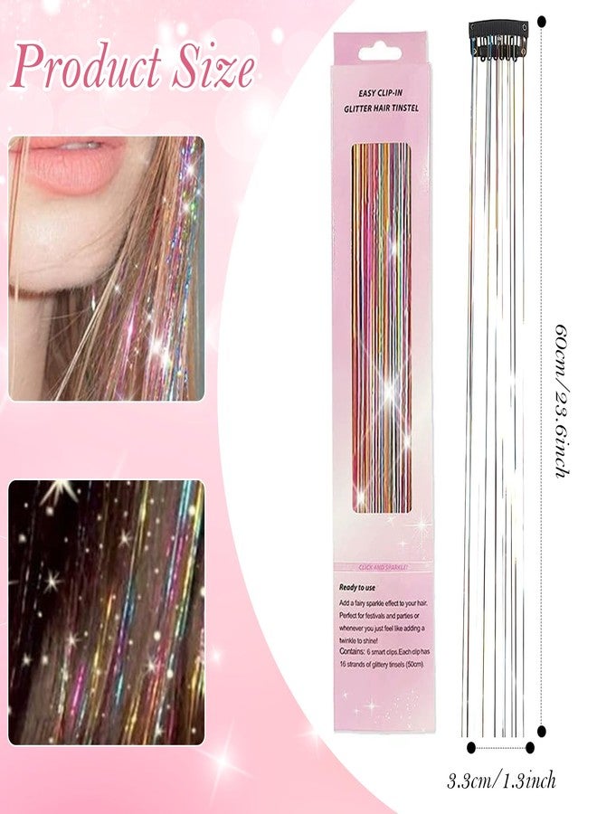 TecoKart® 6 Strips Set Hair Tinsel - 7 Colors Tinsel Hair Extensions Glitter, Long Hair Tinsels for Women Party, Festival & Daily Style - Image 2