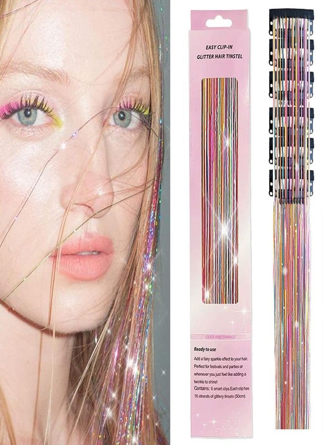 TecoKart® 6 Strips Set Hair Tinsel - 7 Colors Tinsel Hair Extensions Glitter, Long Hair Tinsels for Women Party, Festival & Daily Style - Image 1