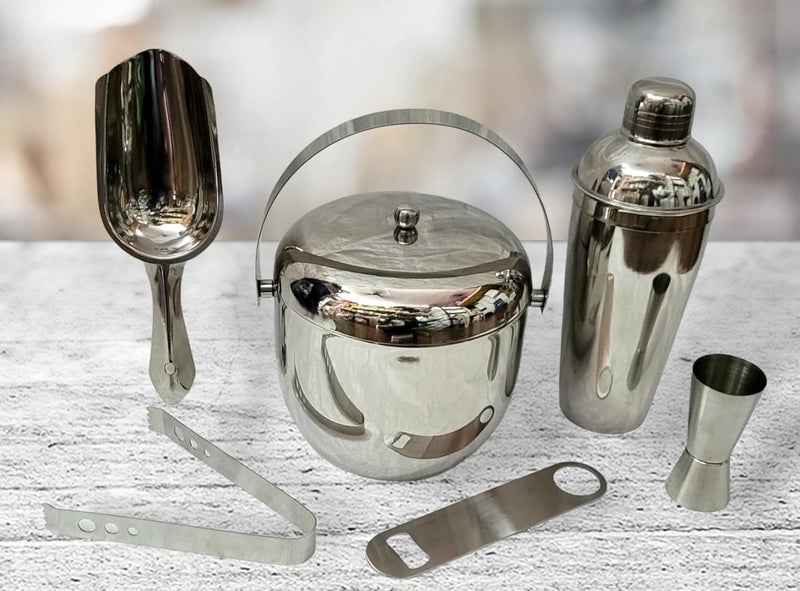 Proniks Stainless Steel Ice Bucket 1250ML Barware Kits and Bar Accessories in Pack of 11 in Silver Color for Home Bar and Mini Bar and for Cocktail and mocktail PartiesMade in India - Image 2