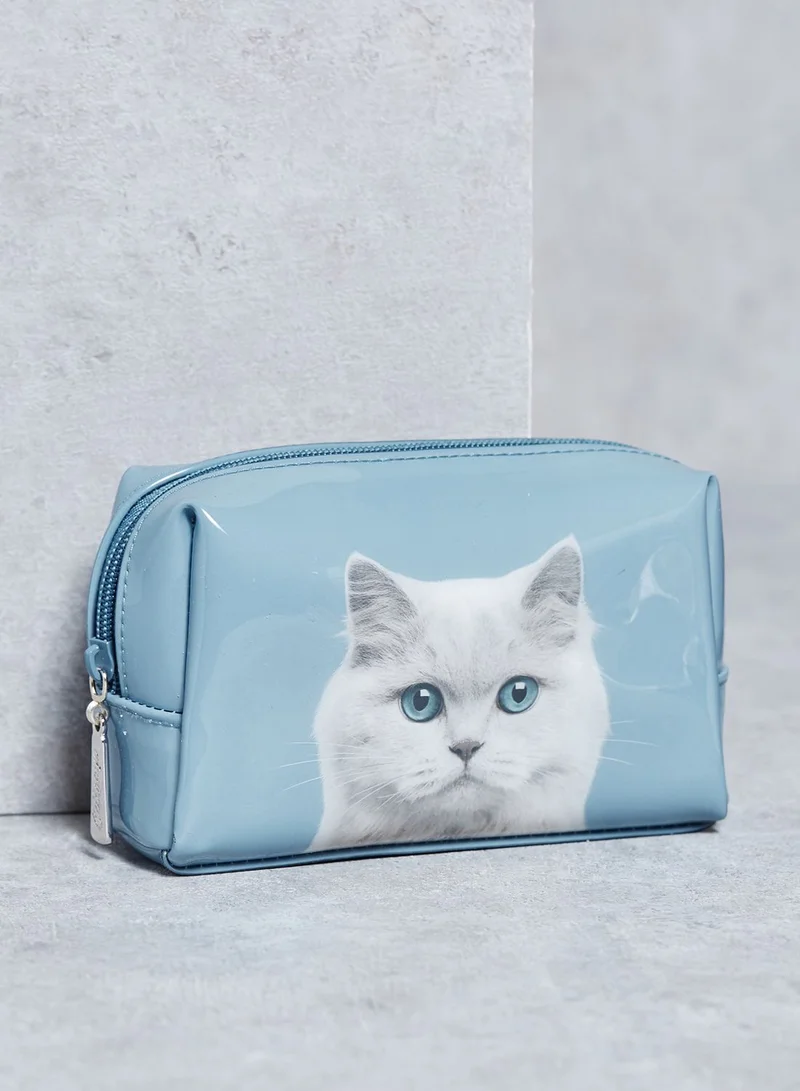 catseye Cat on Blue Beauty Bag