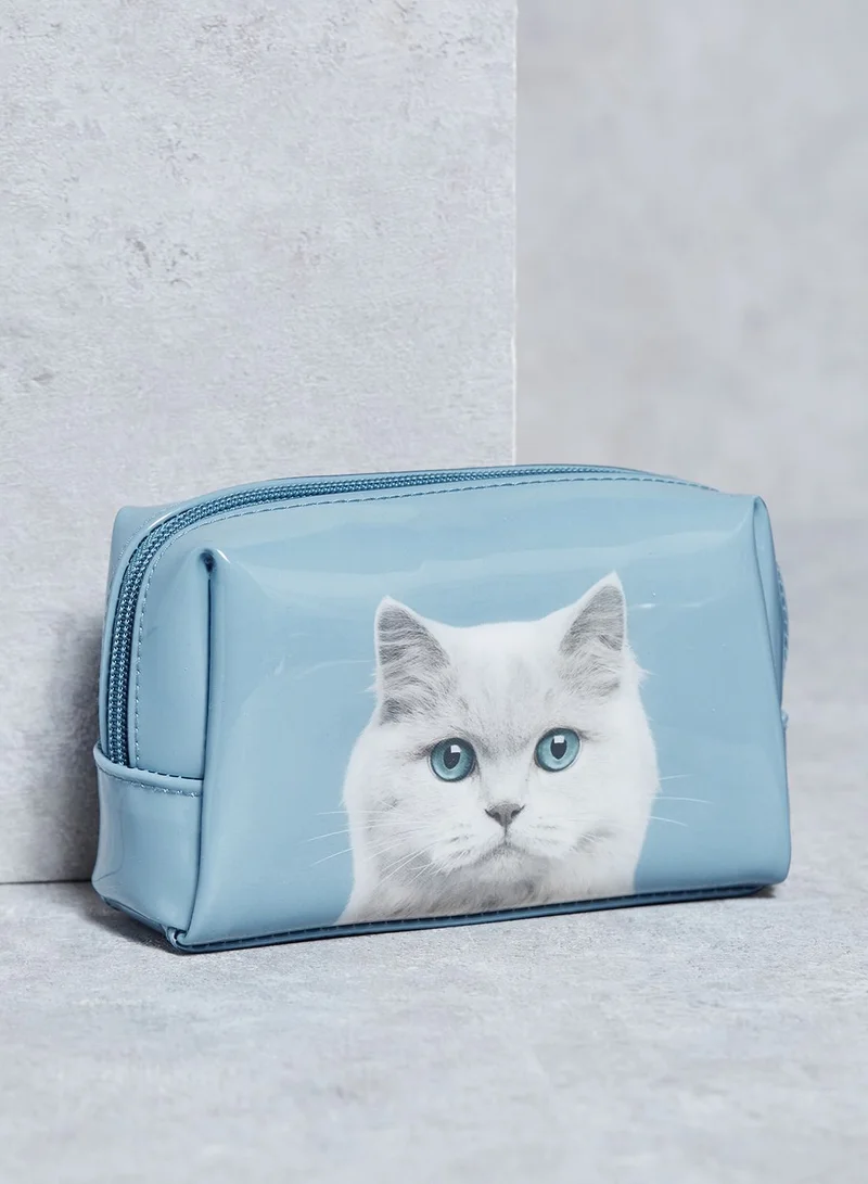 catseye Cat on Blue Beauty Bag