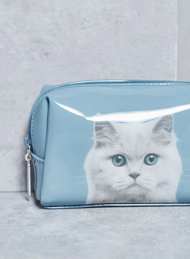 catseye Cat on Blue Beauty Bag