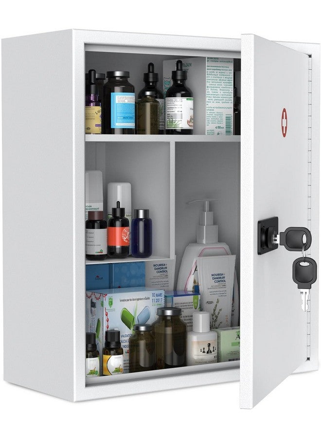 Uniclife Uniclife Wall Mount Medicine Cabinet with Combination & Key Lock Locking First Aid Cabinet Lockable Medical Cabinet Large Capacity Medicine Organizer Secure Steel Wall Cabinet Metal Storage Box, White  - Image 1