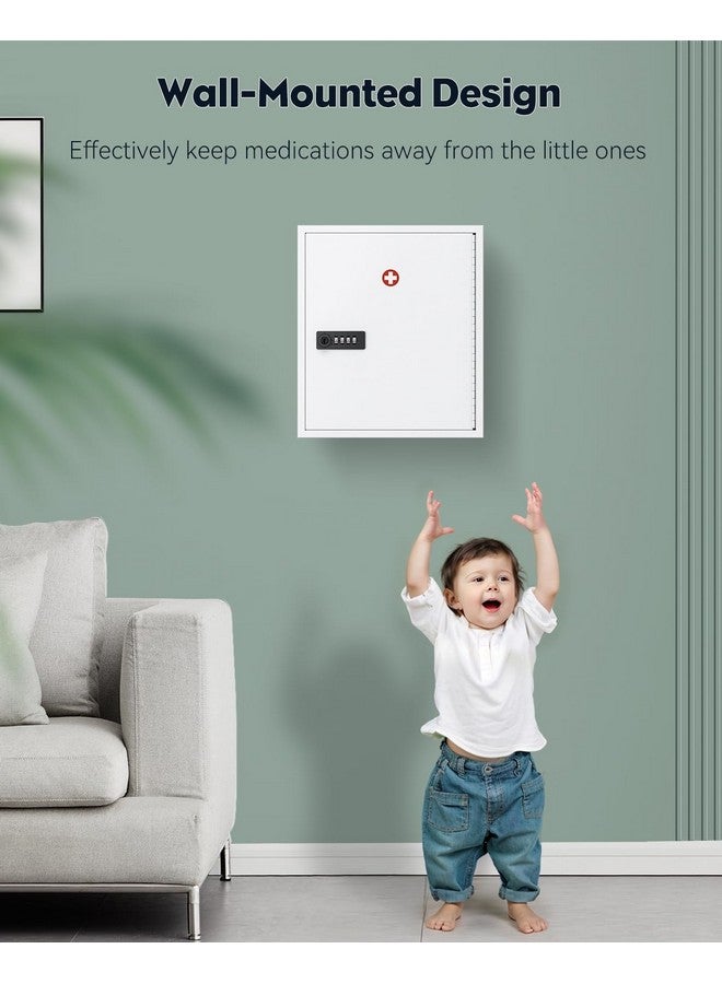 Uniclife Uniclife Wall Mount Medicine Cabinet with Combination & Key Lock Locking First Aid Cabinet Lockable Medical Cabinet Large Capacity Medicine Organizer Secure Steel Wall Cabinet Metal Storage Box, White  - Image 5
