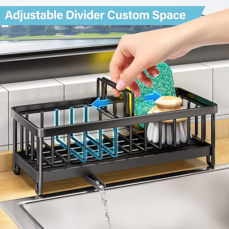 KASTWAVE Sponge Holder for Kitchen Sink, Kitchen Sink Caddy, 304 Stainless Steel Dish Sponge Organizer with Divider, Soap Dispenser Brush Holder Storage - Image 3