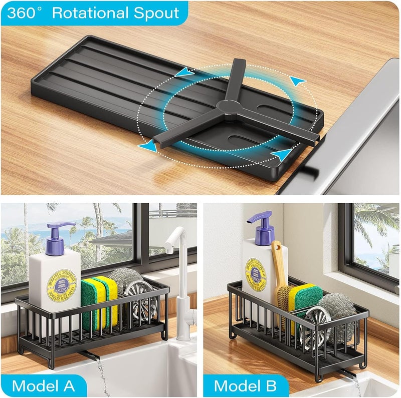 KASTWAVE Sponge Holder for Kitchen Sink, Kitchen Sink Caddy, 304 Stainless Steel Dish Sponge Organizer with Divider, Soap Dispenser Brush Holder Storage - Image 2