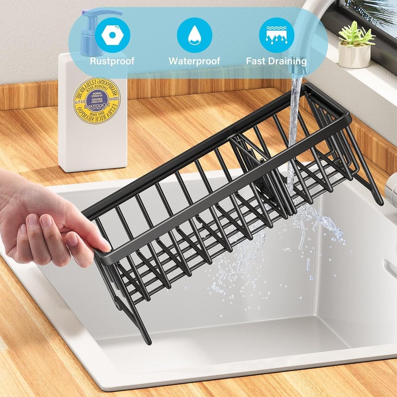 KASTWAVE Sponge Holder for Kitchen Sink, Kitchen Sink Caddy, 304 Stainless Steel Dish Sponge Organizer with Divider, Soap Dispenser Brush Holder Storage - Image 5