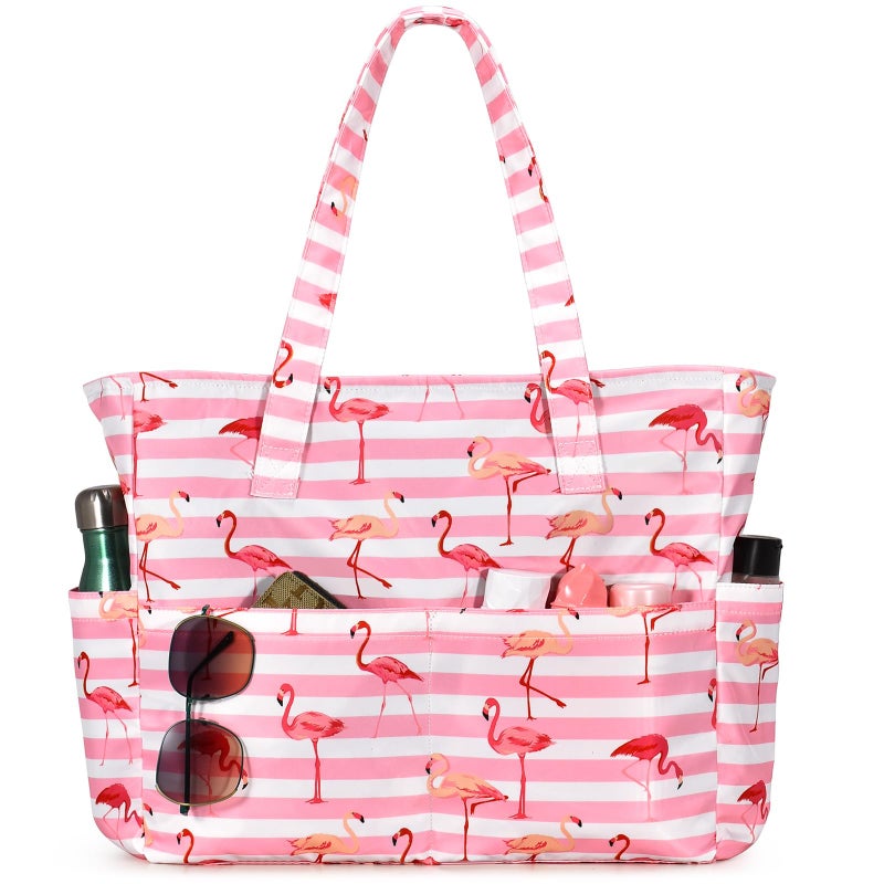 oscaurt Beach Bags for Women Large Waterproof Sandproof Beach Tote Swim Pool Bag with Zipper for Travel Vacation Essentials - Image 2
