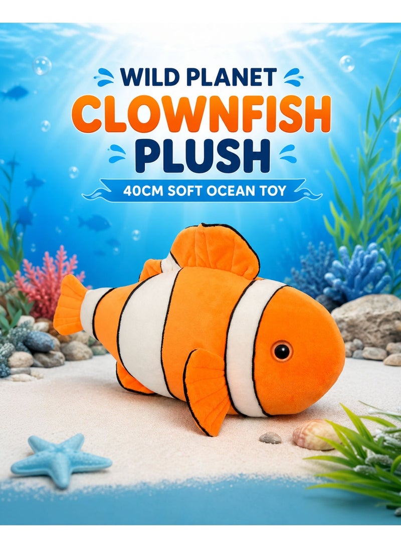 Wild Planet Clownfish Plush Toy 40cm Soft Ocean Stuffed Animal for Kids Cute Marine Fish Plush Doll Ultra Soft Cuddly Sea Life Pillow Educational Comfort Toy for Boys Girls Nursery Bedroom Gift - Image 1