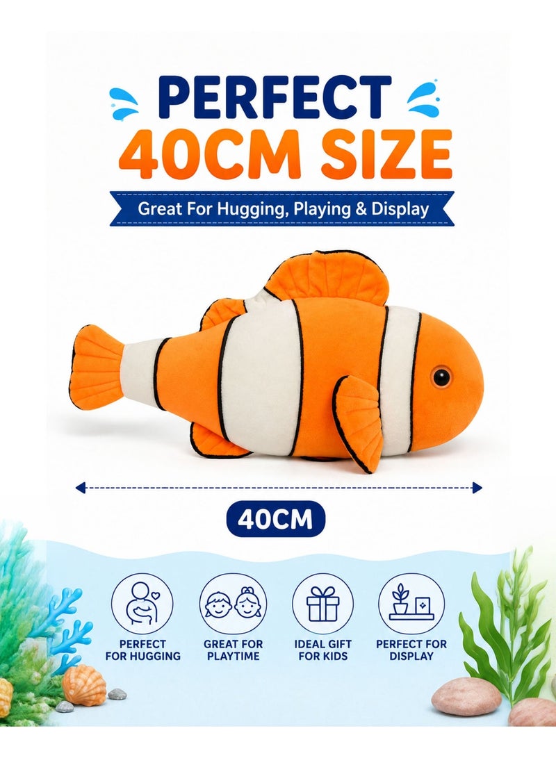 Wild Planet Clownfish Plush Toy 40cm Soft Ocean Stuffed Animal for Kids Cute Marine Fish Plush Doll Ultra Soft Cuddly Sea Life Pillow Educational Comfort Toy for Boys Girls Nursery Bedroom Gift - Image 3