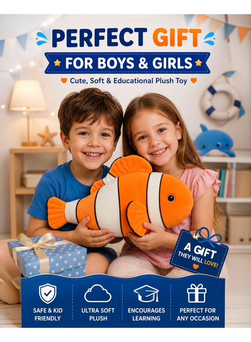 Wild Planet Clownfish Plush Toy 40cm Soft Ocean Stuffed Animal for Kids Cute Marine Fish Plush Doll Ultra Soft Cuddly Sea Life Pillow Educational Comfort Toy for Boys Girls Nursery Bedroom Gift - Image 4
