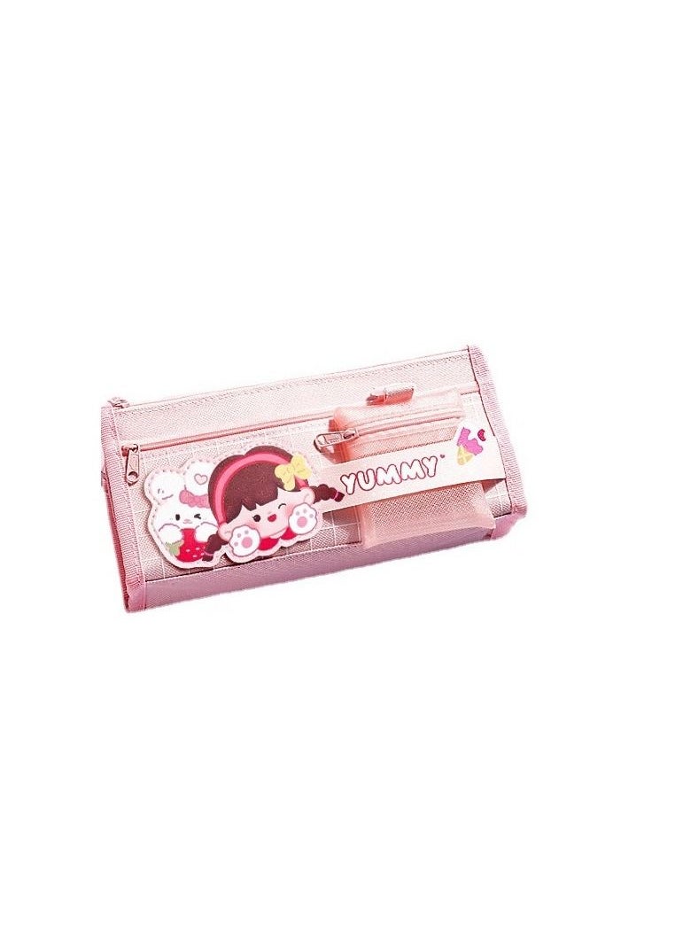 Y&D - Big Capacity Cartoon Yummy Canvas Cloth Pencil Case Pink - Image 1