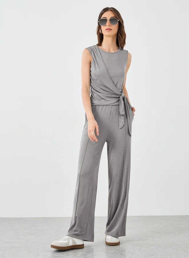 Take Two Take Two Sleeveless Tie Waist Top and Straight Leg Pants Co-Ords