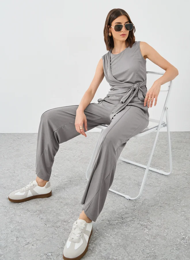 Take Two Take Two Sleeveless Tie Waist Top and Straight Leg Pants Co-Ords