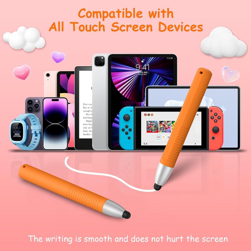 Demark Kid-Friendly Stylus Pens for Touch Screen, Tablet Stylus Pen Compatible with iPad/Fire/Kindle/iPhone/Android All Tablets and Phones (Orange) - Image 3