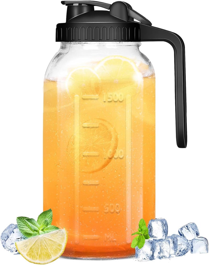 DIBOLASC Glass Pitcher - 64 OZ Mason Jar Glass Jug Breast milk Containers, Wide Mouth，Airtight & Leakproof Pitcher with Pour Spout Lids for Water, Juice, Milk, Tea, Iced Coffee - Image 1