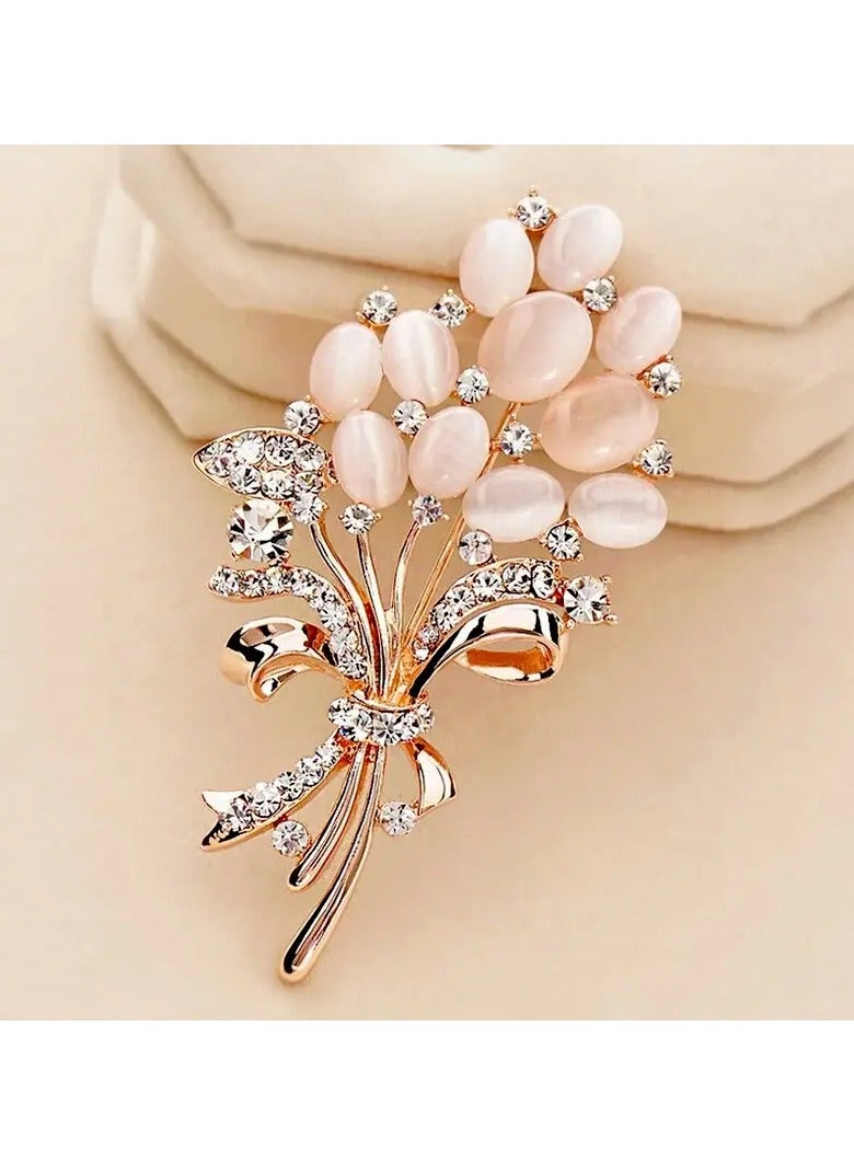 Goolsky Elegant Floral Brooch Pin with Opal and Rhinestone Accents, Glass Material, Fashionable Arrow Design Jewelry Accessory for Women, Birthday Gift Jewelry | Fashionable Jewelry | Alloy Construction, Vintage Jewelry  - Image 1
