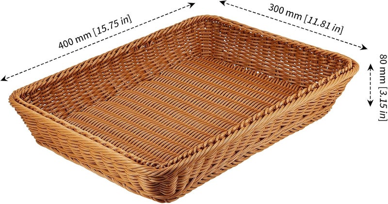 MANCHAP 3 PCS 16 Inch Poly Wicker Bread Baskets Handmade Rattan Woven Pantry Organizer Tabletop Food Serving Baskets Rectangle Storage Basket for Home Restaurant Hotel Brown - Image 2