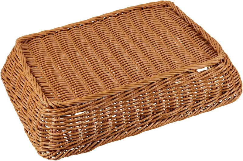 MANCHAP 3 PCS 16 Inch Poly Wicker Bread Baskets Handmade Rattan Woven Pantry Organizer Tabletop Food Serving Baskets Rectangle Storage Basket for Home Restaurant Hotel Brown - Image 4