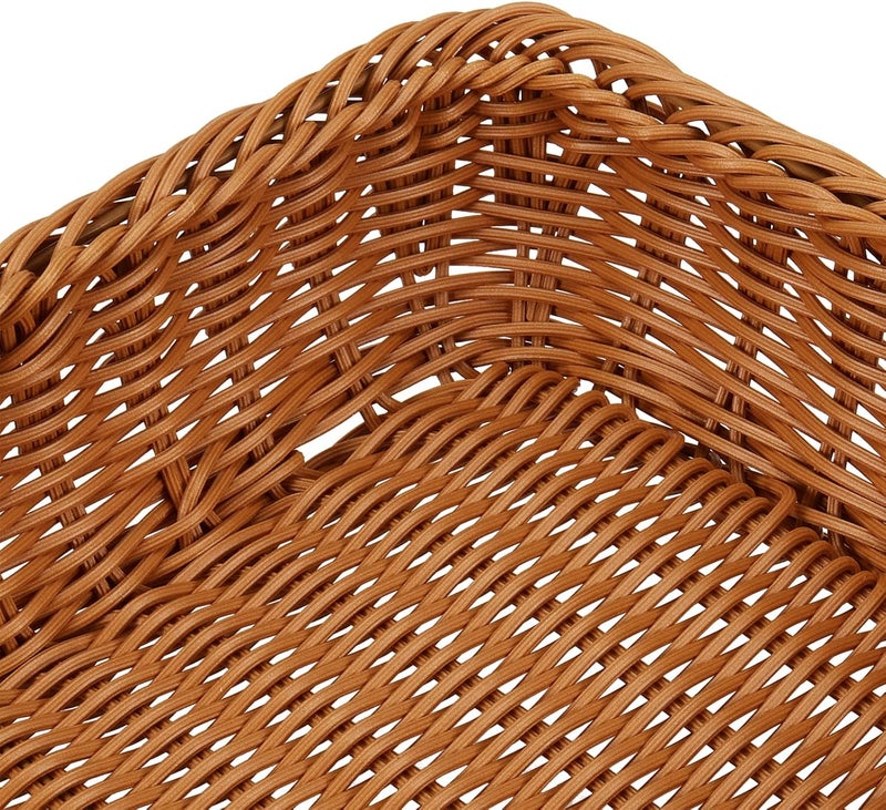 MANCHAP 3 PCS 16 Inch Poly Wicker Bread Baskets Handmade Rattan Woven Pantry Organizer Tabletop Food Serving Baskets Rectangle Storage Basket for Home Restaurant Hotel Brown - Image 3