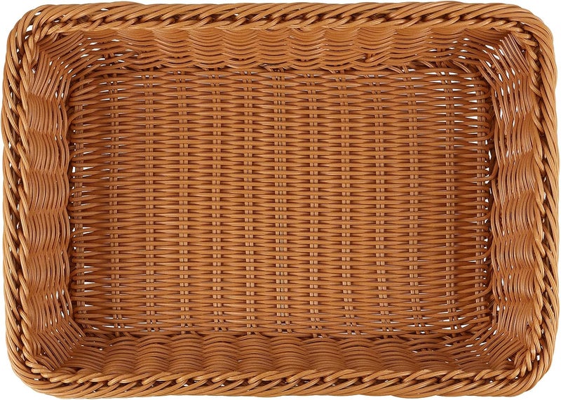 MANCHAP 3 PCS 16 Inch Poly Wicker Bread Baskets Handmade Rattan Woven Pantry Organizer Tabletop Food Serving Baskets Rectangle Storage Basket for Home Restaurant Hotel Brown - Image 5