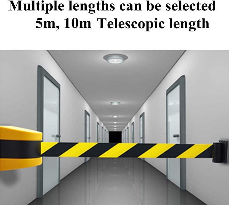 10M Wall Mount Retractable Belt Barrier, Security Retractable Ribbon Barrier for Stanchion Queue Offices and Public Areas Wear-Resistant, - Image 2