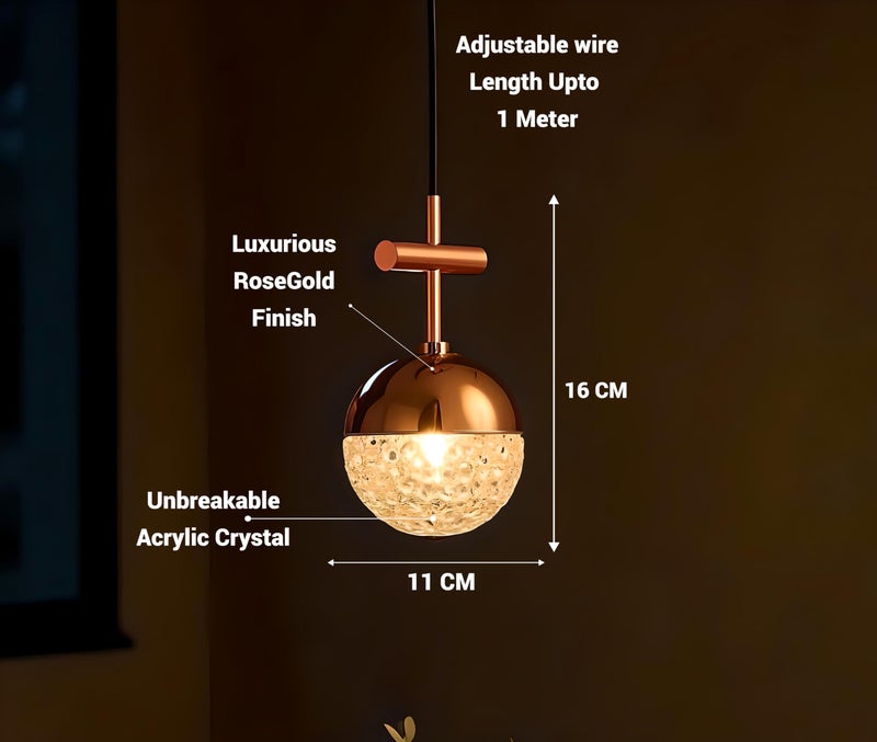 FILLISKA® Luxurious Hanging/Pendant Light. Warmwhite Light (Acrylic Crystal RoseGold-351) - Image 3