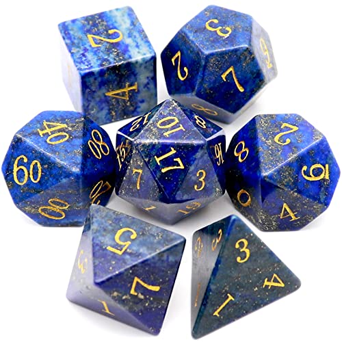 Haxtec Gemstone DND Dice Lapis Lazuli Dice Set with Dice Case Natural Gem Stone RPG Dice DD Compatible with Dungeons and Dragons TTRPG Gift - Image 1