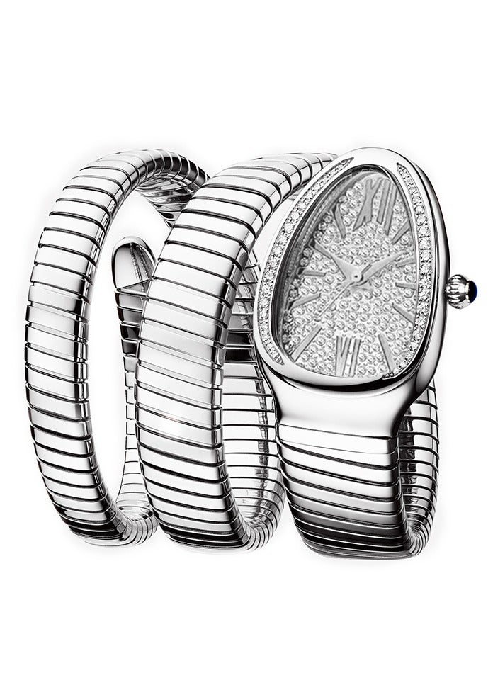 MISS FOX Triple Wrap Bracelet Watch Luxury Silver Snake Watches Women Fashion Brands MISSFOX Bling Diamond Quartz WristWatch Waterproof AAA Clock Lady Hot Gift