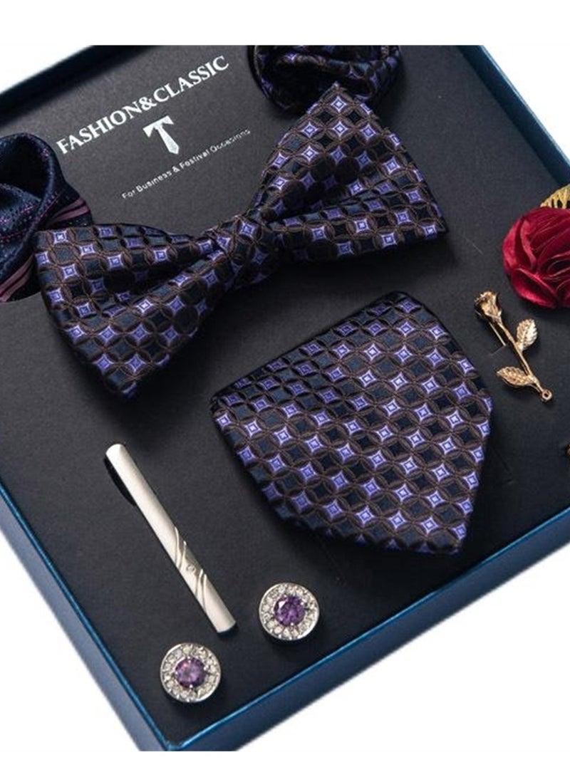 8pcs tie set bow tie men's accessories brooch brooch cufflinks formal suit accessories set  - Image 3
