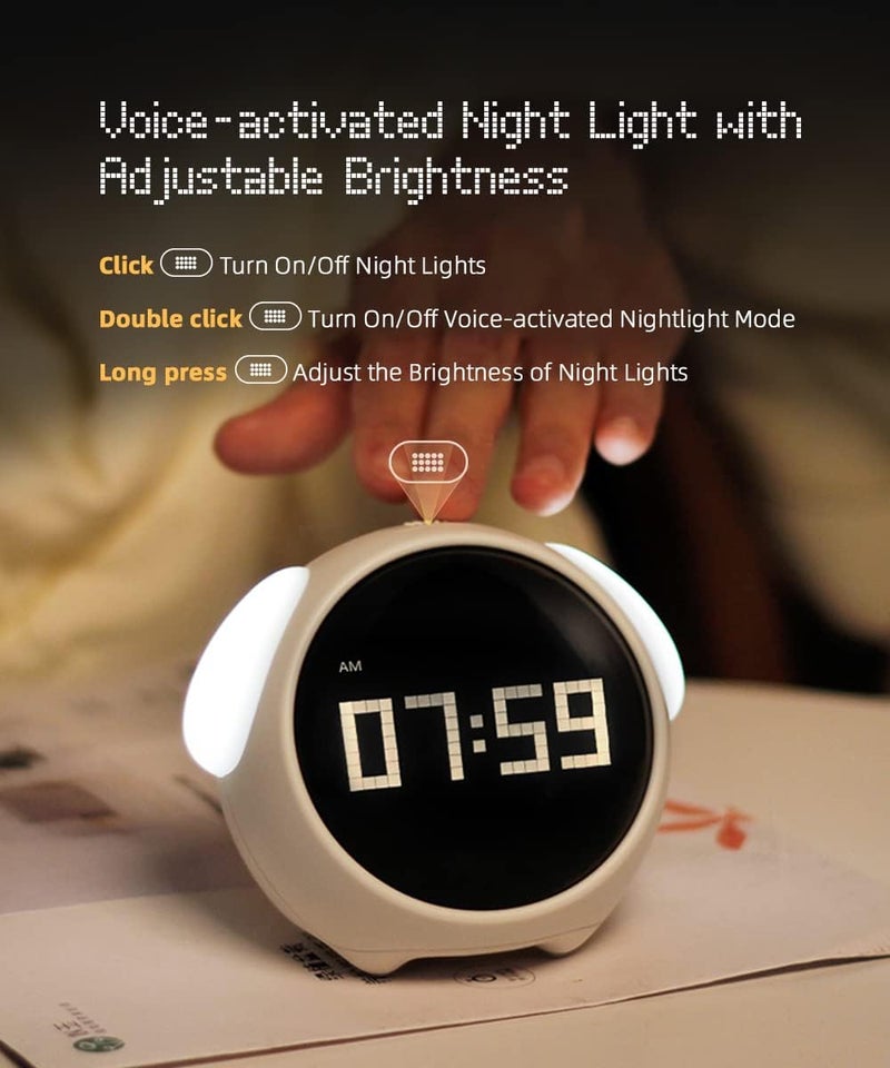 MikoDream Kids Alarm Clock, Double Alarm Clock, Adjustable Brightness Night Light, Voice Activated, Temperature Detection, Alarm Clock, Toy and Gift for Toddlers, Kids, Students, Boys and Girls - Image 5