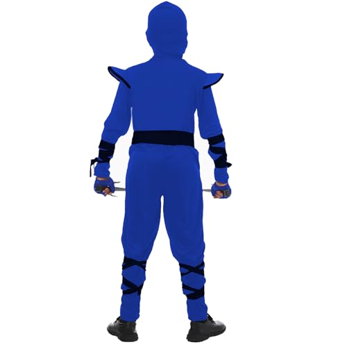 SATKULL Blue Ninja Costume for Kids Ninja Deluxe Costumes Set with Ninjas Accessories for Boy Dress Up(Kids-L-8/9T) - Image 5