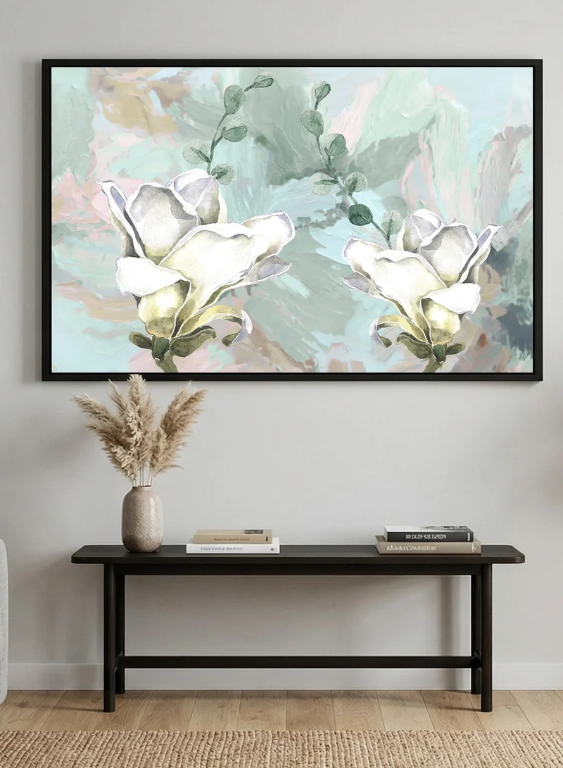 لوحة لوحة كانفاس على إطار خشبي بإطار خارجي أسود بتصميم ورود