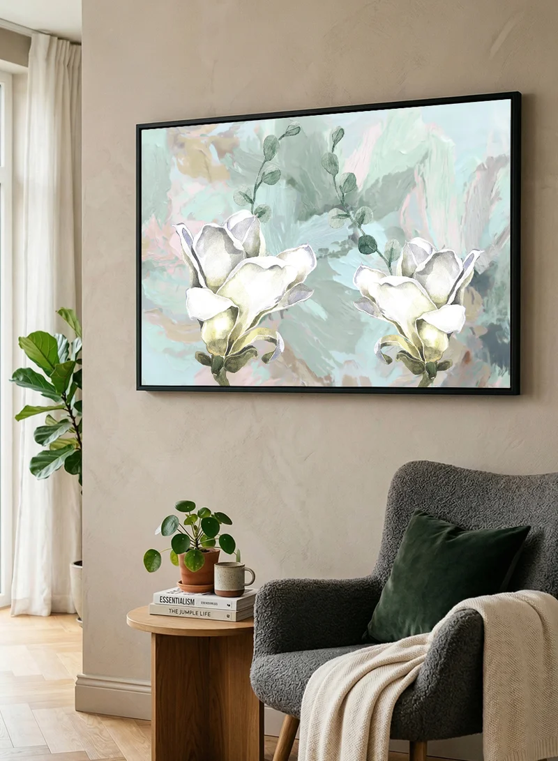 لوحة لوحة كانفاس على إطار خشبي بإطار خارجي أسود بتصميم ورود