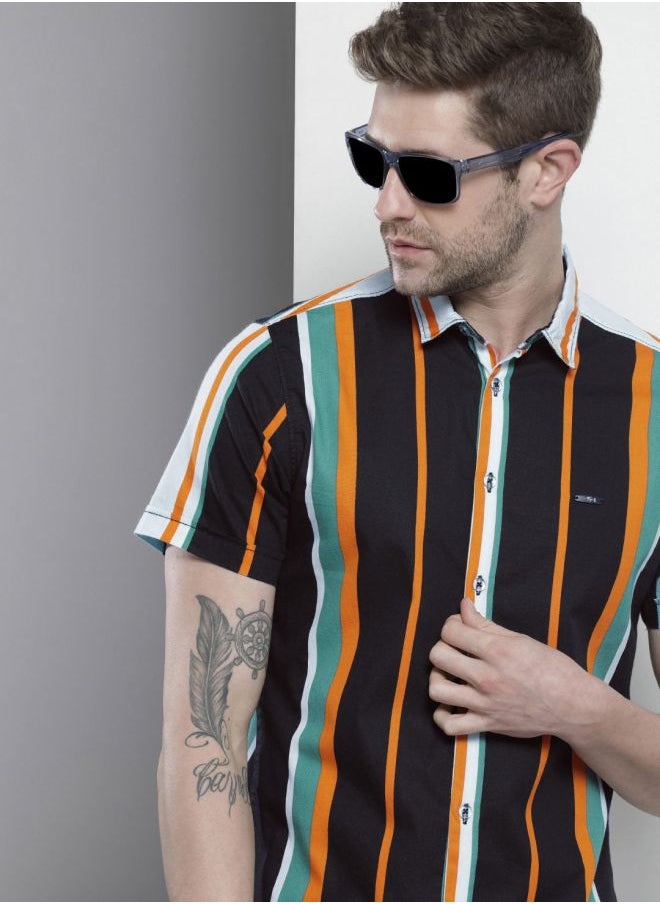 The Indian Garage Co - Men Slim Fit Striped Half Sleeves Spread Collar Resort Wear Shirt - Image 1