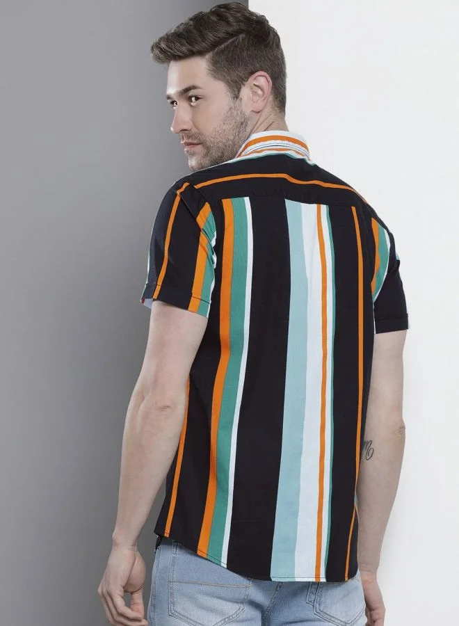 The Indian Garage Co Men Slim Fit Striped Half Sleeves Spread Collar Resort Wear Shirt