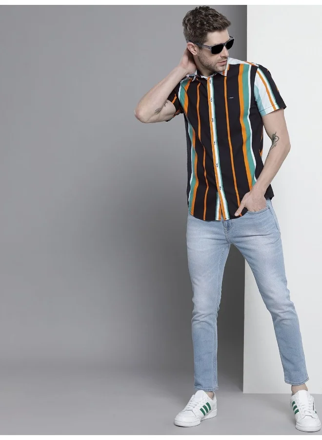 The Indian Garage Co Men Slim Fit Striped Half Sleeves Spread Collar Resort Wear Shirt