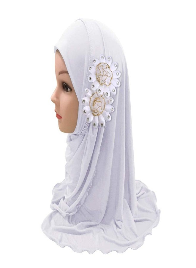 PURFUN 2Pcs Lovely Floral Hijab for Little Girls, Soft One Piece Muslim Scarf Turban Islamic Arab Instant Hijab for 2-6 Yrs, 2 Flowers/Black+white, 2-6 Yrs - Image 4