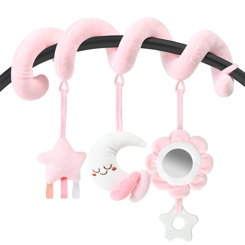Yierchoo Spiral Car Seat Stroller Activity Toy Crib Hanging Rattles Toys for Ages 012 Months Mirror Textured Ribbons Squeaky Carseat Stroller Toys Newborn Baby Girl Gifts - Image 2