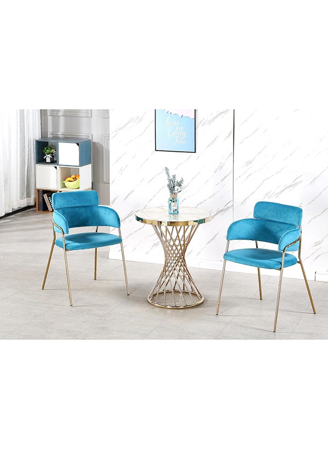 MAF furniture Round Dining Table Set, Maf-9342 Modern Davos Gold Frame Dinner Breakfast Table + 2 Dining Chairs For Kitchen And Dining Room 