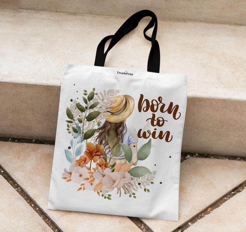 TrendoPrint Canvas White Tote Bags for Women with Zip 15Kgs Capacity, College Bag for Girls, 100% Organic Cotton Tote Bag for Shopping, Travel &Beach - Image 3