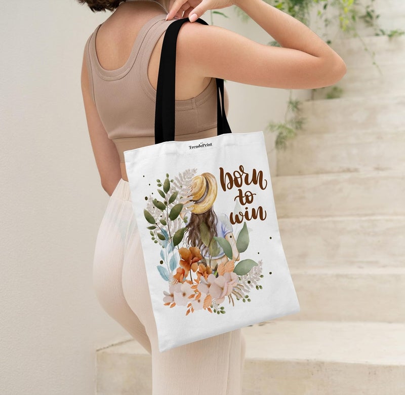 TrendoPrint Canvas White Tote Bags for Women with Zip 15Kgs Capacity, College Bag for Girls, 100% Organic Cotton Tote Bag for Shopping, Travel &Beach - Image 2