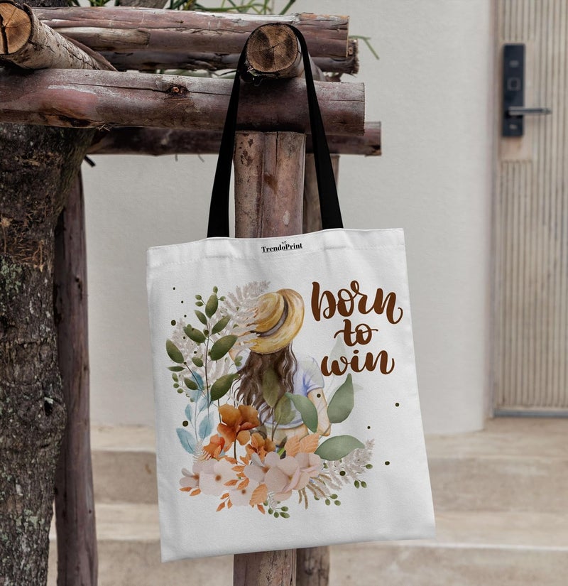 TrendoPrint Canvas White Tote Bags for Women with Zip 15Kgs Capacity, College Bag for Girls, 100% Organic Cotton Tote Bag for Shopping, Travel &Beach - Image 4