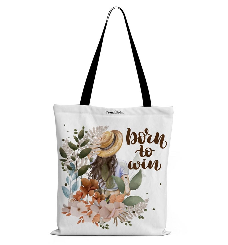 TrendoPrint Canvas White Tote Bags for Women with Zip 15Kgs Capacity, College Bag for Girls, 100% Organic Cotton Tote Bag for Shopping, Travel &Beach - Image 1