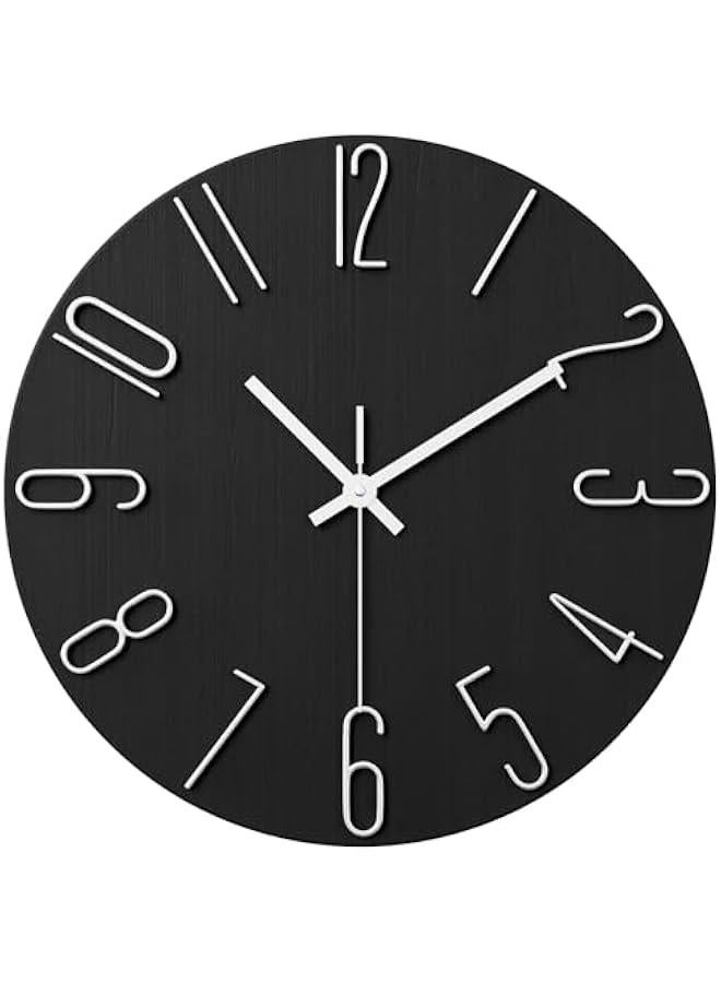 Wall Clock, 12 Inch Silent Non Ticking Battery Operated Modern Wall Clocks, Wooden Clock for Bedrrom, Kitchen, Living Room, School Office Home Decor (Black) - Image 1