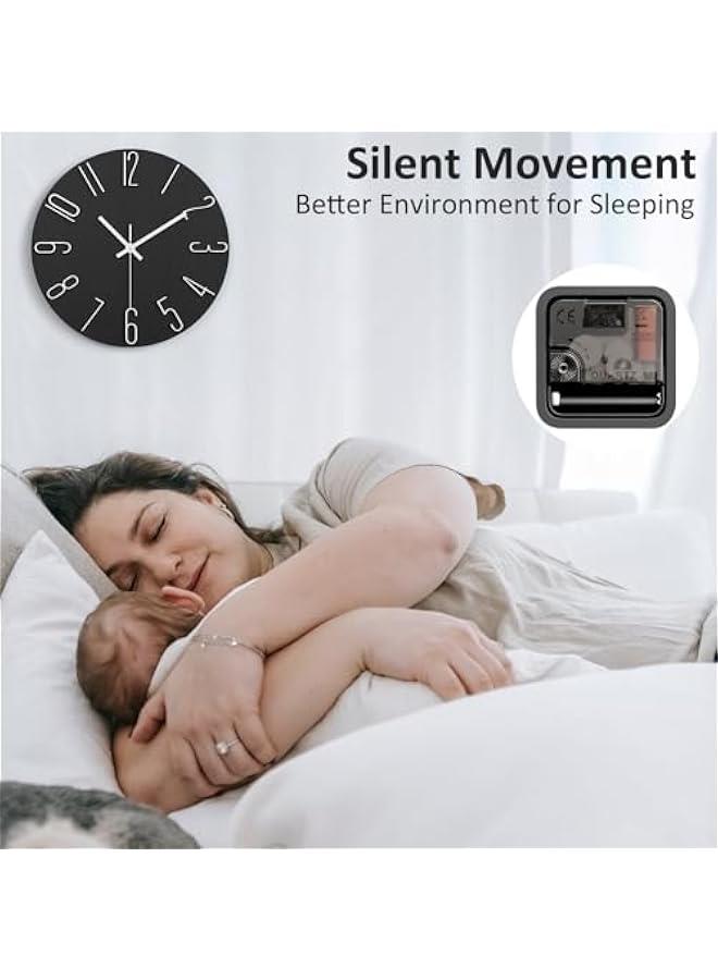Wall Clock, 12 Inch Silent Non Ticking Battery Operated Modern Wall Clocks, Wooden Clock for Bedrrom, Kitchen, Living Room, School Office Home Decor (Black) - Image 4